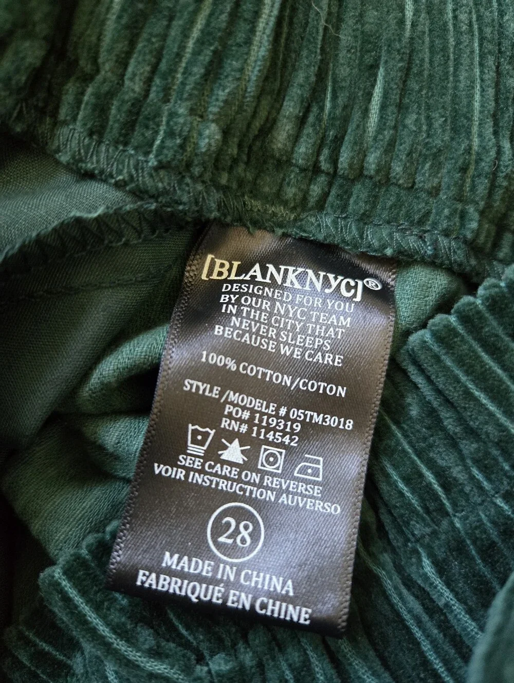 Blanknyc Baxter Ribcage Corduroy Pants Womens 28 Green Straight Leg